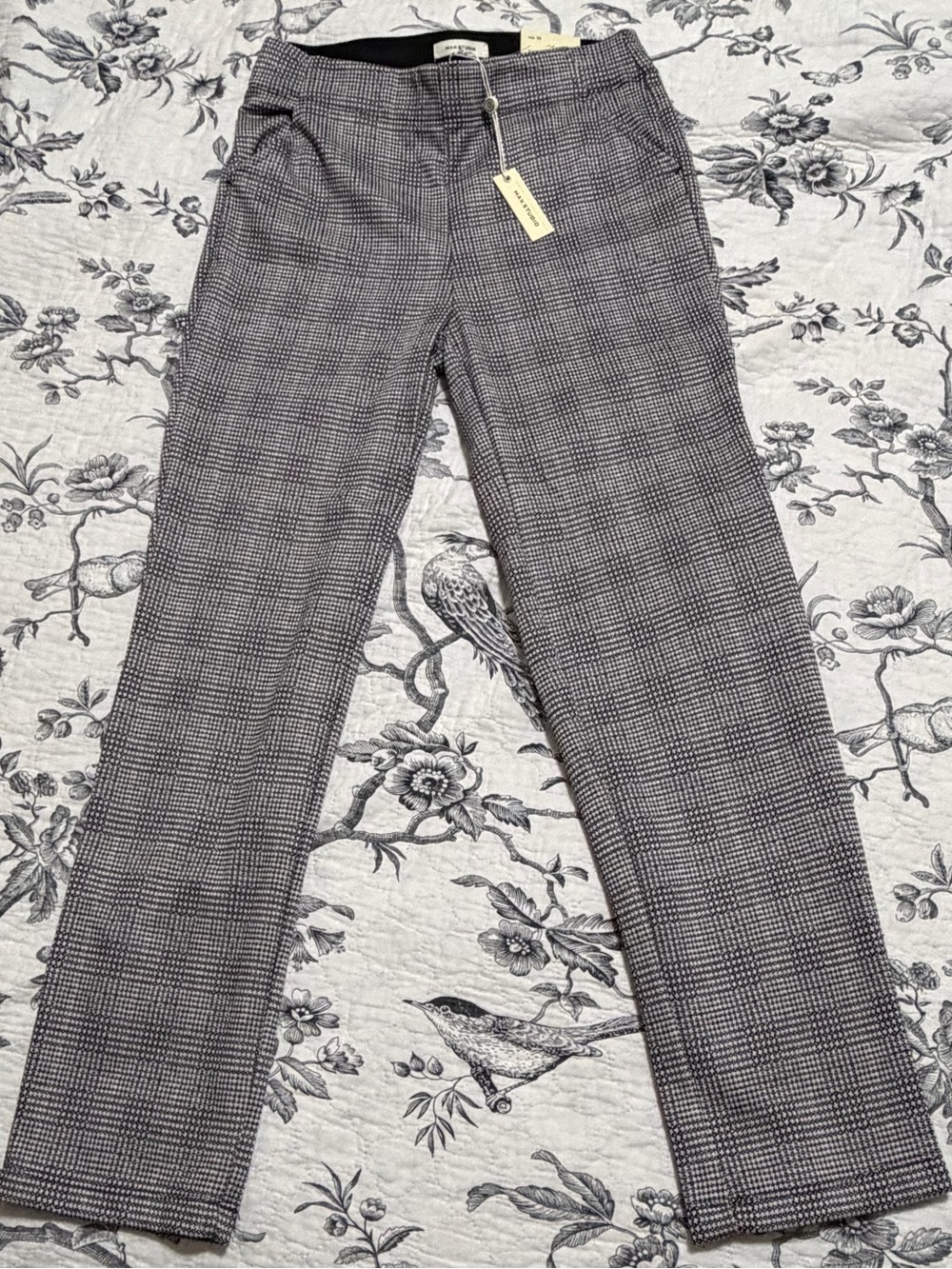 Max Studio Black & White Plaid Straight-Leg Pants